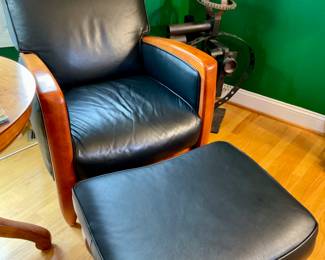 black leather arm chair by Lazy boy and ottoman.