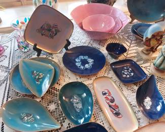 NICE COLLECTION OF MID CENTURY ENAMEL PAINTED OVER COPPER BY ARTIST SIGNED LEON  " STATHAM"