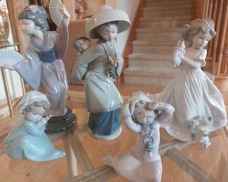 LLADROS...RETIRED LADY W/ BABY #5123..LADY W/KITTENS GATHERING #6941....MADAME BUTTERFLY #4991