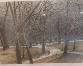 AN ORIGINAL. 1980s HAROLD ALTMAN ..HAND SIGNED LITHO AND NUMBERED 129/ 285...TITLED " PATH CENTRAL PARK"