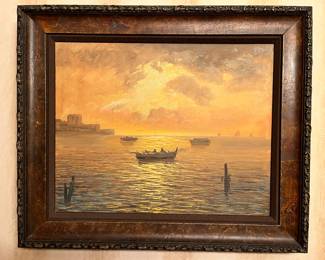 Painting in a Larsen-Juhl walnut frame