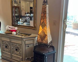 Moroccan lamp, vintage hexagon table/cabinet & amazing cabinet with Moorish stars