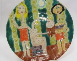  ART GLASS PLATE WITH THREE WOMEN