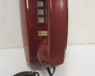  RED VINTAGE WALL MOUNT PUSH BUTTON TELEPHONE.  NOT TESTED.  