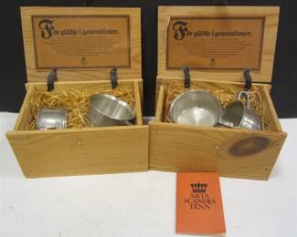  SWEDISH PEWTER PUNCH CUPS IN WOOD BOXES