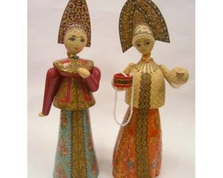 TWO HAND PAINTED WOODEN DOLLS