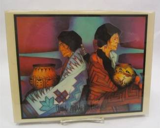AMADO PENA JR SIGNED CERAMIC PLAQUE WITH COLCHA SERIES ARTESANS DE TAOS PHOTO LITHO PRINT