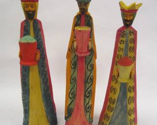 MEXICAN CARVED WOOD THREE KINGS