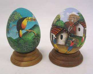 ARTIST SIGNED PAINTED WOOD EGGS