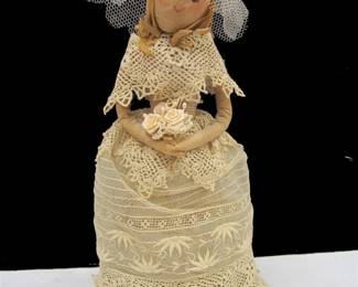 FOLK ART BRIDE DOLL WEARING VICTORIAN LACE