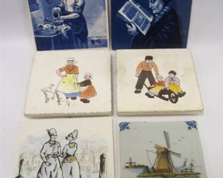 OLD DUTCH TILES AND PAIR OF GERMAN TRIVETS