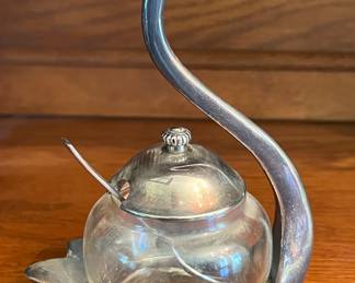 Silverplated swan jam set