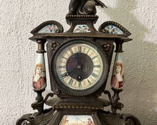 Vintage Mantle Clock with porcelain detail
