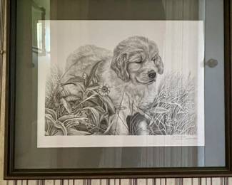 Framed artist's proof "Garden Party" numbered and signed by Janet Cain