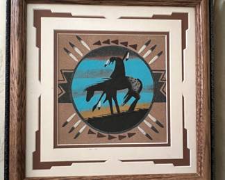 Framed Navajo sandpainting by Virginia Tyler