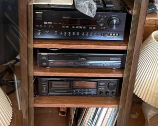 Onkyo stereo system in cabinet