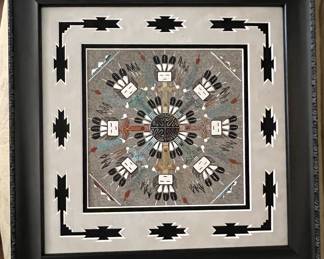 Framed Navajo sandpainting (signed on back)