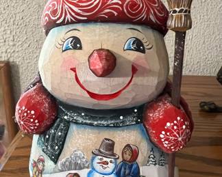 Russian hand painted wood snowman