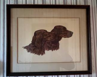 Framed lithograph of Irish Setters signed by Paul Wood