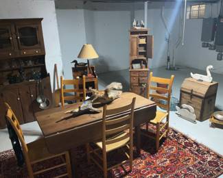 Drop leaf table,  4 Rush seat chairs , 