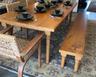 Custom Designed, American Chestnut Table w/ matching bench. Ralph Lauren, Kitchen Chairs, set of 6