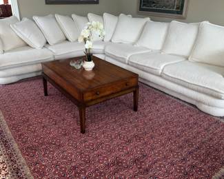 Sectional Sofa (3pc, Approx 10'X11') Custom upholstery, Bijar Area Rug (10'2 x 13'4 ), Coffee Table