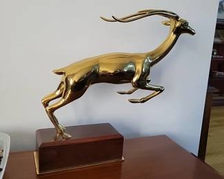 Gazelle, Brass on walnut pedestal . Large Size