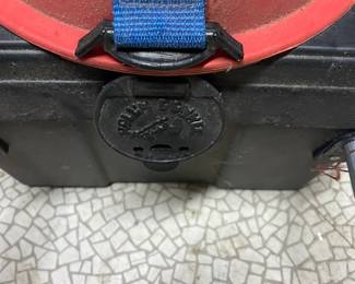 ROLL N DONKEE HARD PLASTIC 2 BOWLING BALL ROLLING CASE (USA) with two bowling balls.