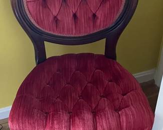 Red velvet parlor side chair.