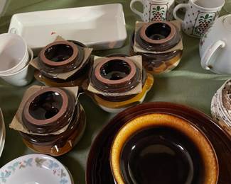 Boston Brown soup bowls with lids.