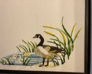 Crewel rendering of duck.