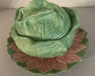 Ceramic green mold covered bowl and plate.
