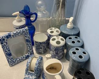 Blue and white accessories.