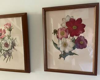 Pair of vintage framed dahlias.