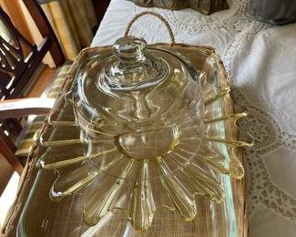 Beautiful sunburst glass serving dish.