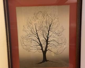 Red tree with red border.