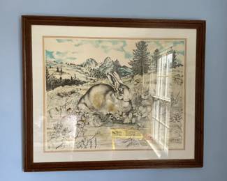 Framed rabbit sketch.