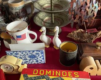 Dominoes and assorted items.
