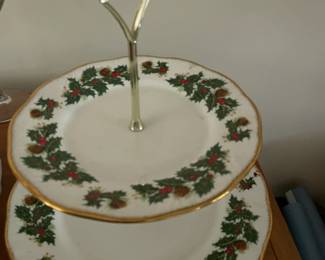 Royal Grafton bone china Noel 2 tiered serving tray platter made in England.