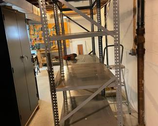 Metal shelving units.