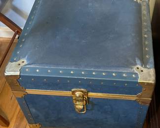 Vintage blue travel trunk.