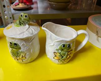 Vintage 70’s Neil The Frog Ceramic Cream and sugar.