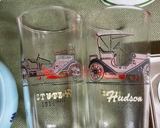 Vintage Hazel Atlas Antique Cars Glass Flat Tumbler 1910 Hudson 1914 Stutz American.