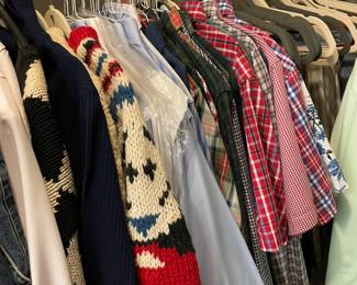 Men's short sleeve shirts and sweaters.