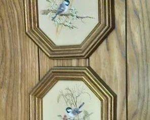 Vintage 1982 Homco 10 in Octagon Chickadee Bird Wall Art Prints Gold Frame Pair
