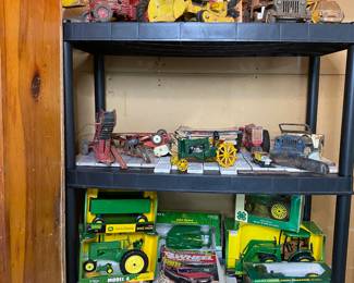 old and antique toys, NIB John Deere toys, mine a collection of off roading magazines for incredible vintage advertising