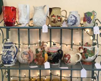 Collection of misc. Tea Pitchers including Fenton and Indiana Glassware.