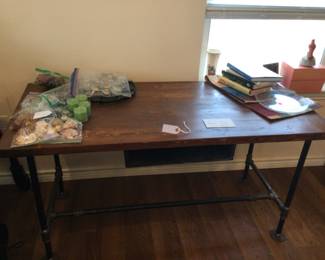 Hand crafted wooden desk with industrial legs and drawer to store your keyboard etc.