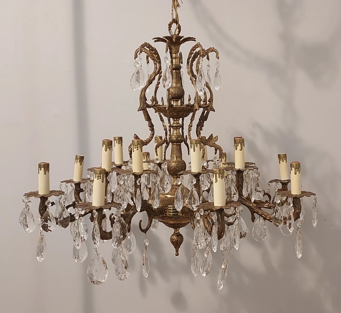 Large Beautiful  Brass French Style  Chandelier with 8 arms and 16 candle lights. 