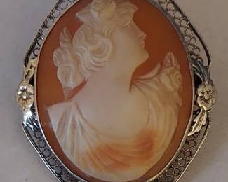 Antique Cameo Pendant Brooch - Sterling